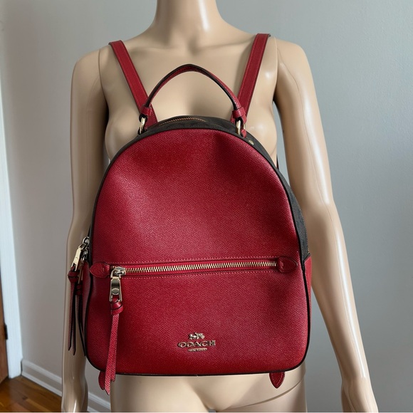 COACH Jordyn Backpack With Signature Canvas Detail Red Brown - Picture 4 of 17
